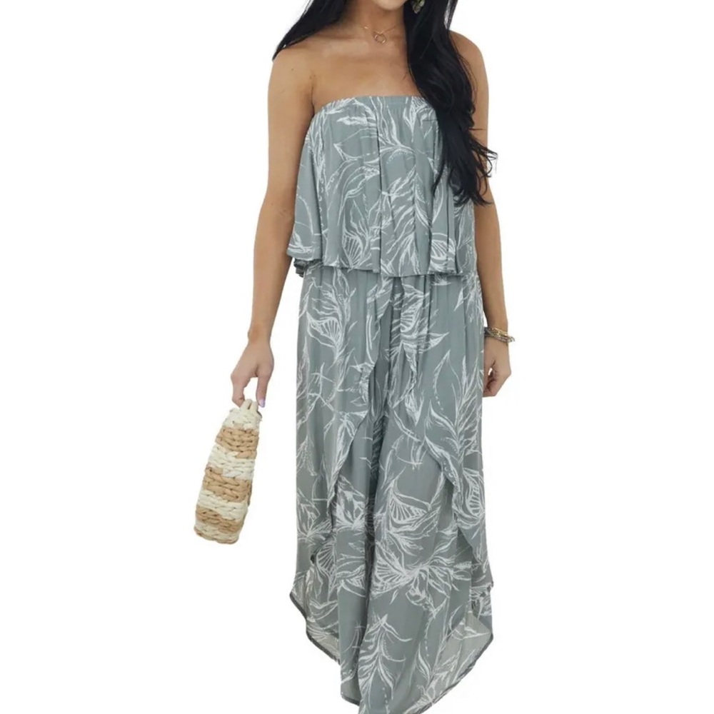 Sage Printed Strapless Layered Jumpsuit Sz S NWT!